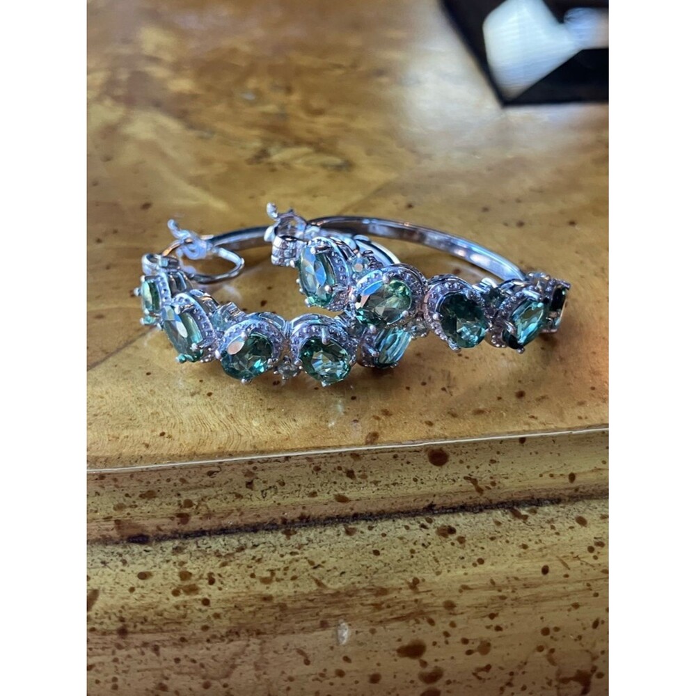 Natural Green Apatite Sterling Silver Hoop Earrings